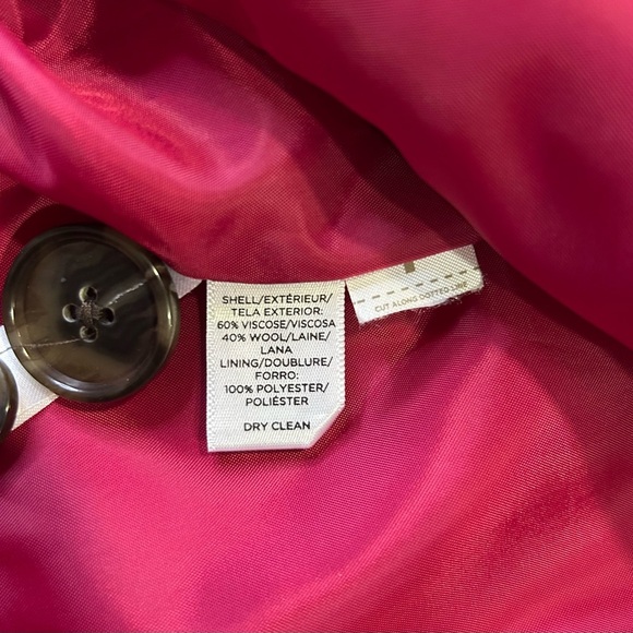“Ann Taylor”LOFT Hot Pink Pea Coat with Wide Notched Lapel and Medium Length - Picture 10 of 13